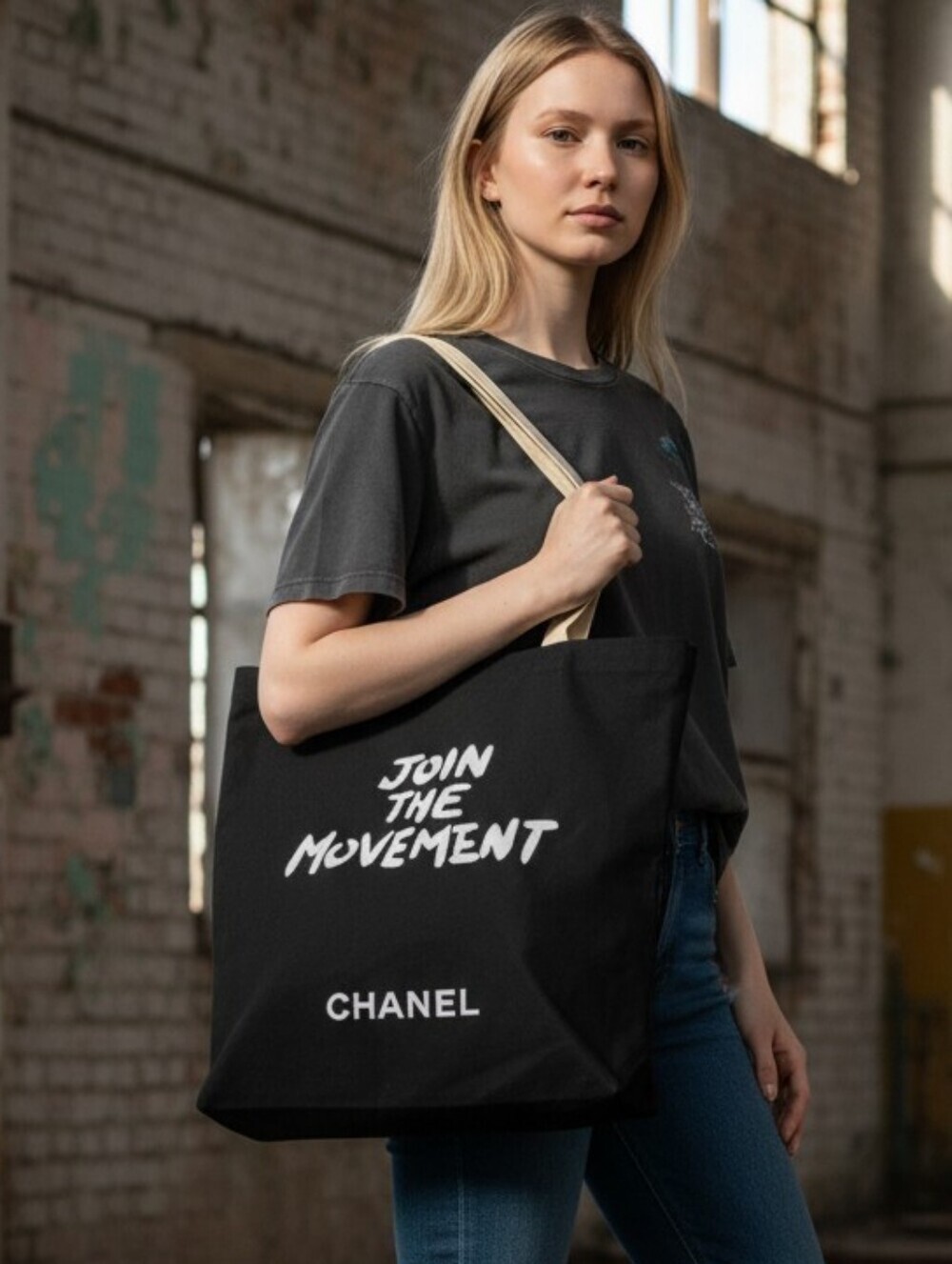 JOIN THE MOVEMENT/Try Freedom Black Canvas Tote NIP
